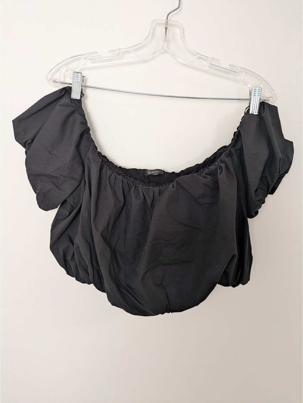 Dynamite Black Off the Shoulder Puff Sleeve Bubble Hem Crop Top Blouse XL